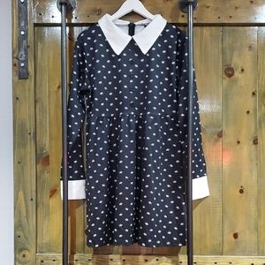 Elegant Black and White Long Sleeve Dress Wednesday Addams Cosplay Fancon Whimsy